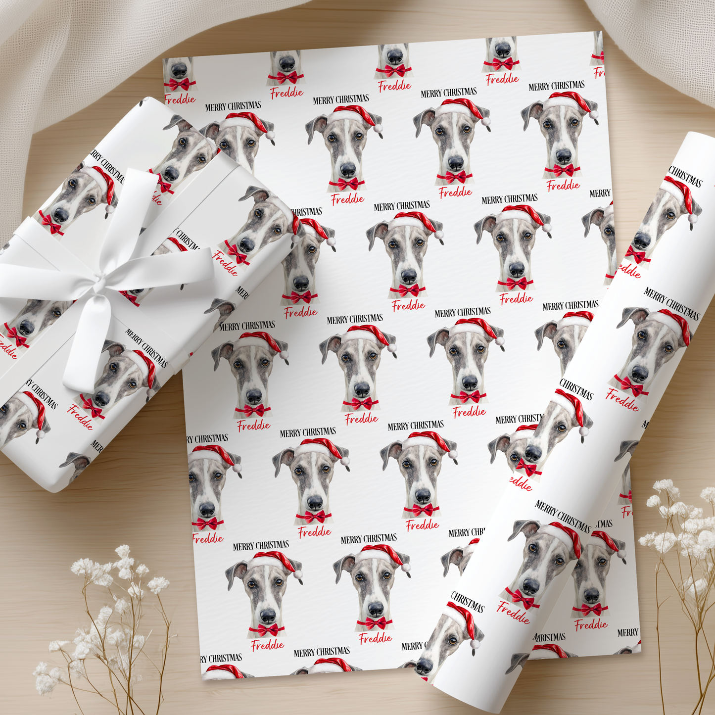 Personalised Whippet Christmas Wrapping Paper – Dog Gift Wrap