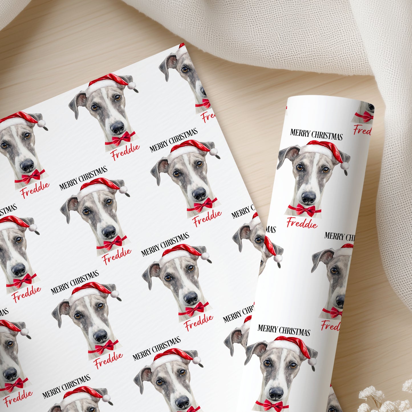 Personalised Whippet Christmas Wrapping Paper – Dog Gift Wrap