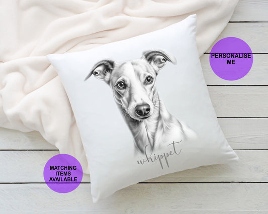 Personalised Whippet cushion, Whippet dog breed gift, Whippet dog gift