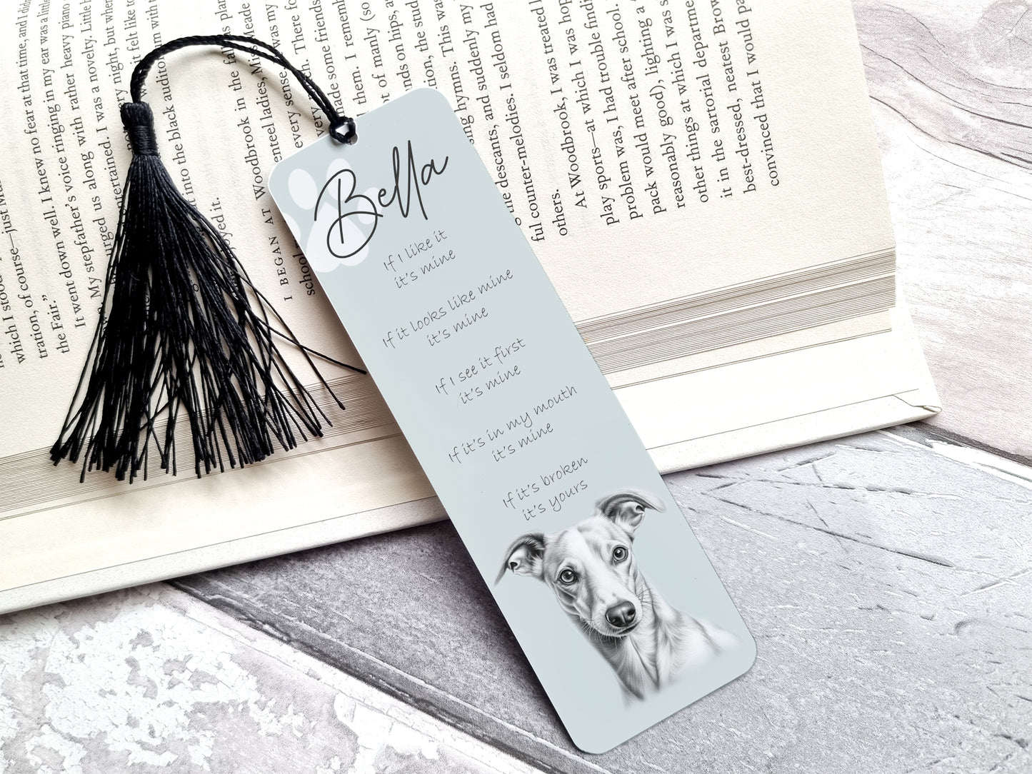 Personalised Whippet Bookmark