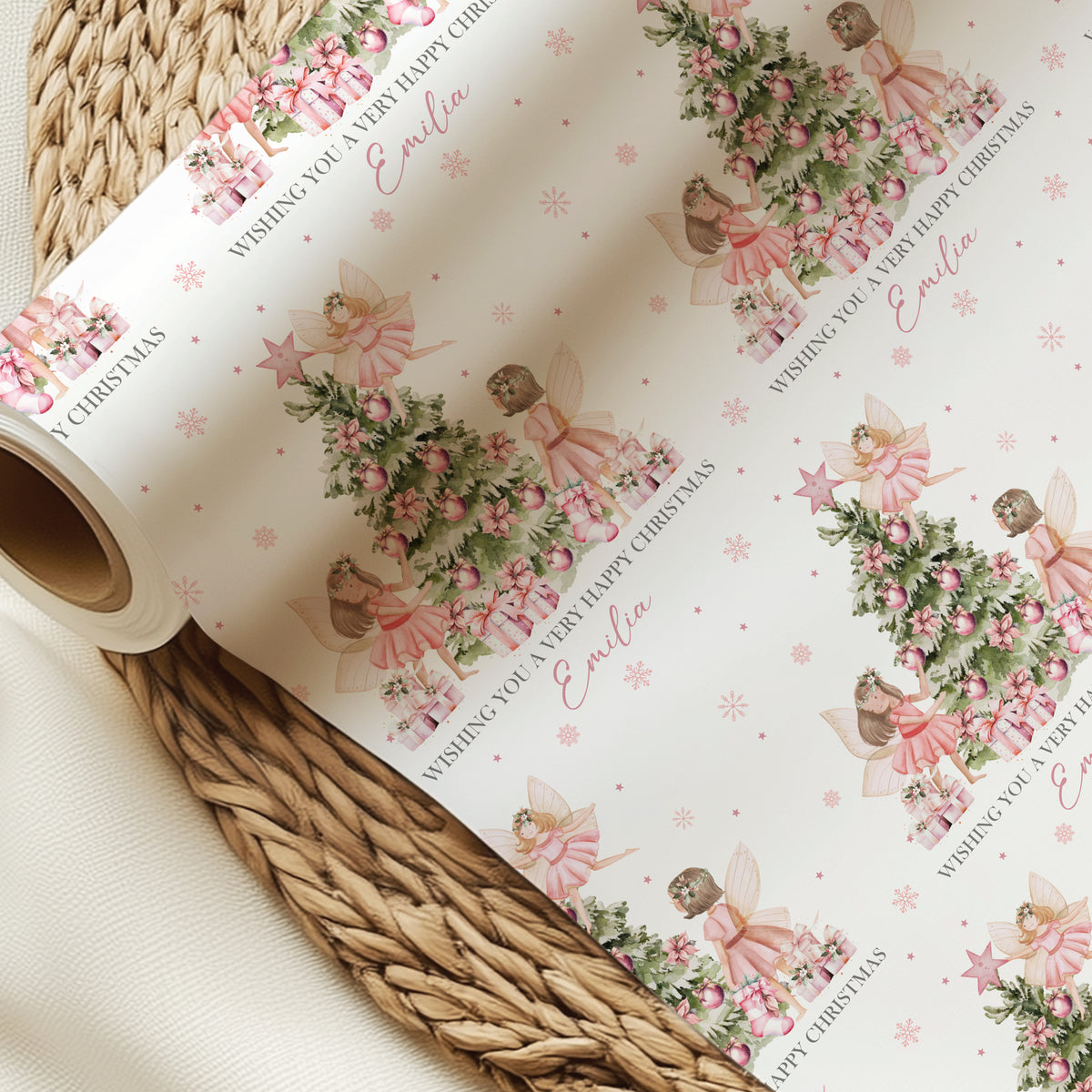 Personalised Fairy Christmas Wrapping Paper – Pink Christmas Gift Wrap