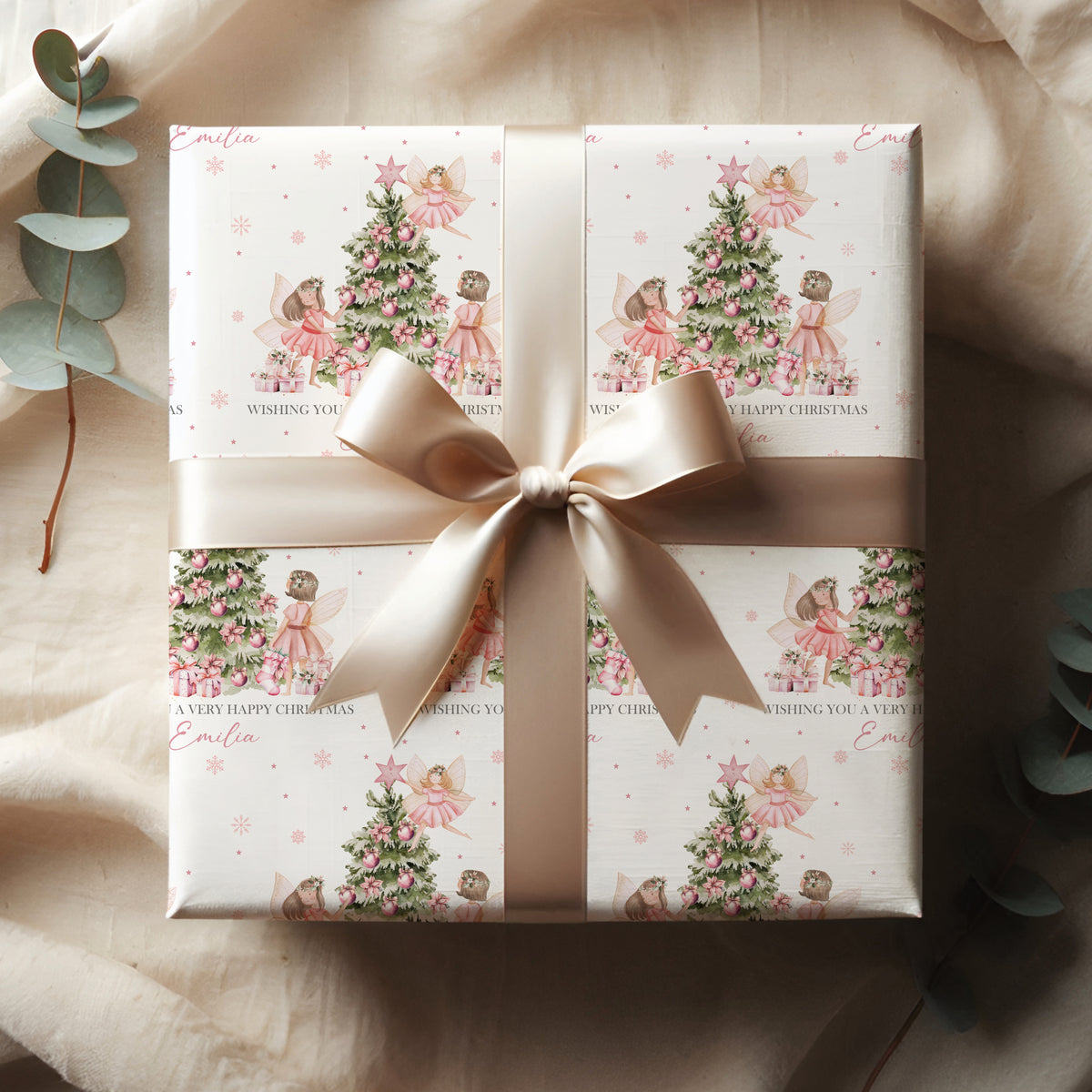Personalised Fairy Christmas Wrapping Paper – Pink Christmas Gift Wrap