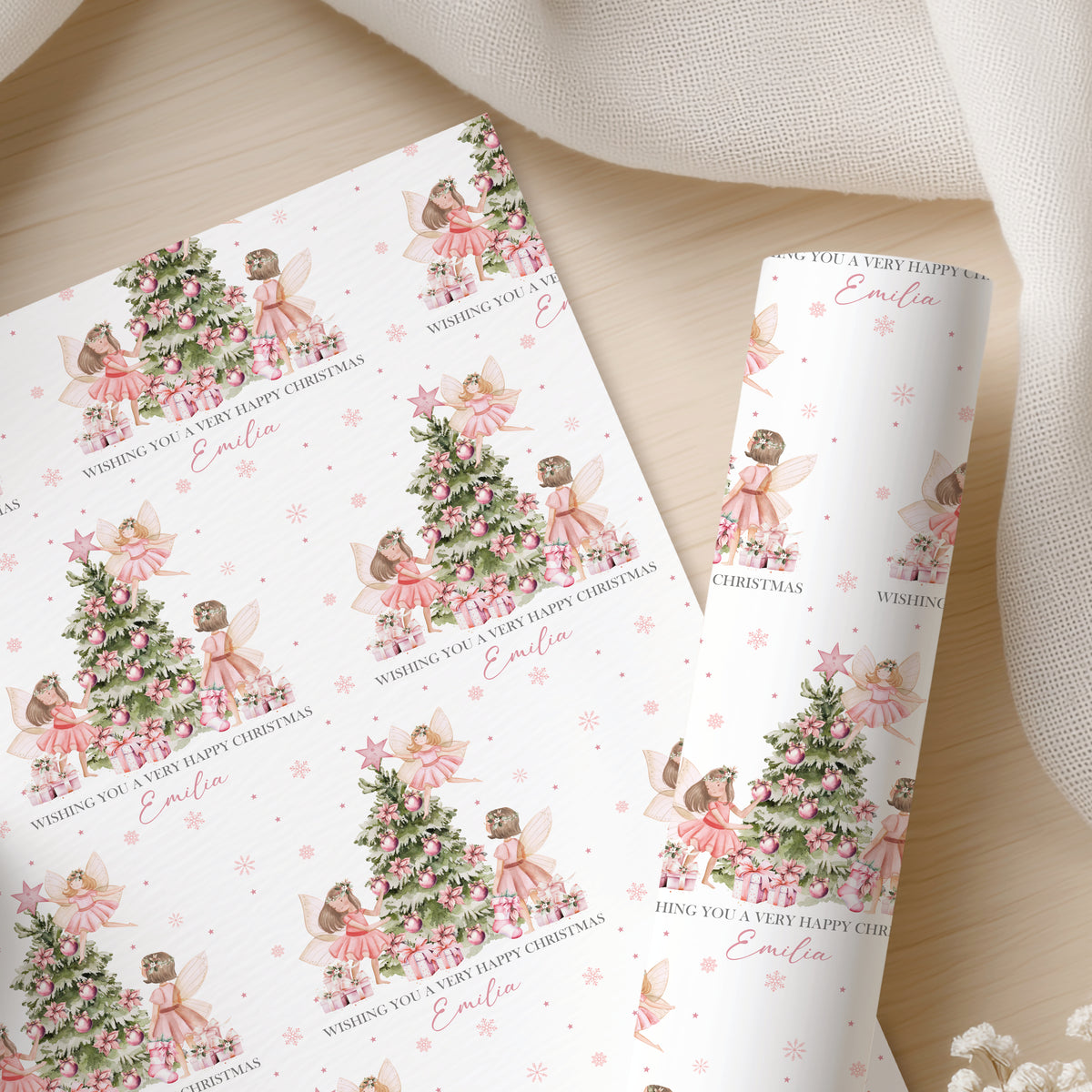 Personalised Fairy Christmas Wrapping Paper – Pink Christmas Gift Wrap