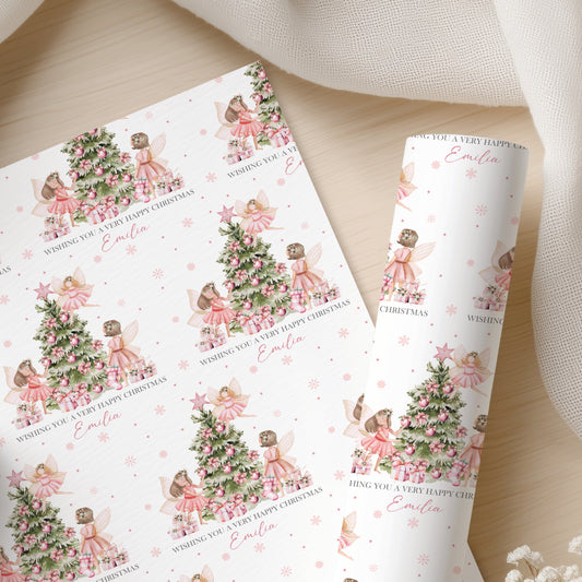 Personalised Fairy Christmas Wrapping Paper – Pink Christmas Gift Wrap