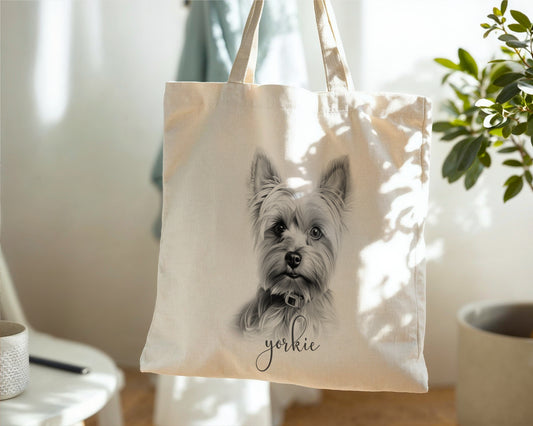 Personalised yorkie linen tote bag