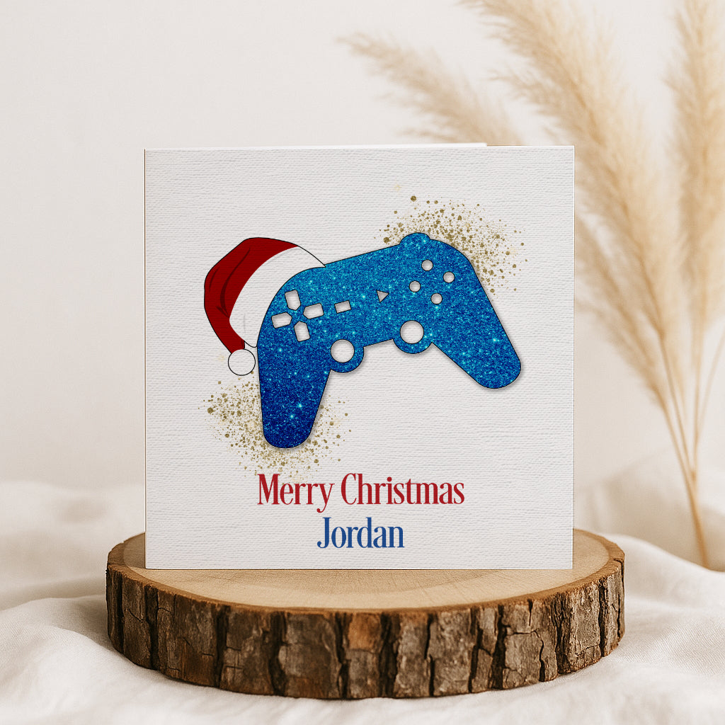 Personalised Gamer Christmas Card - Blue