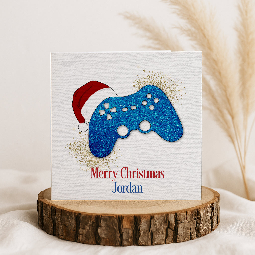 Personalised Gamer Christmas Card - Blue