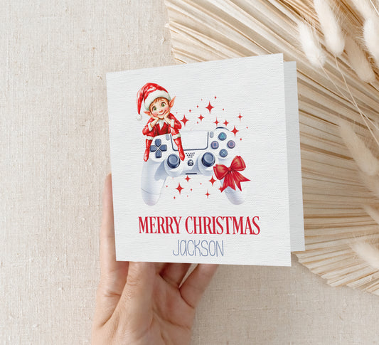 Personalised Elf Gamer Christmas Card