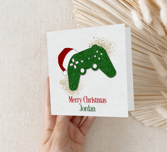 Personalised Gamer Christmas Card - Green