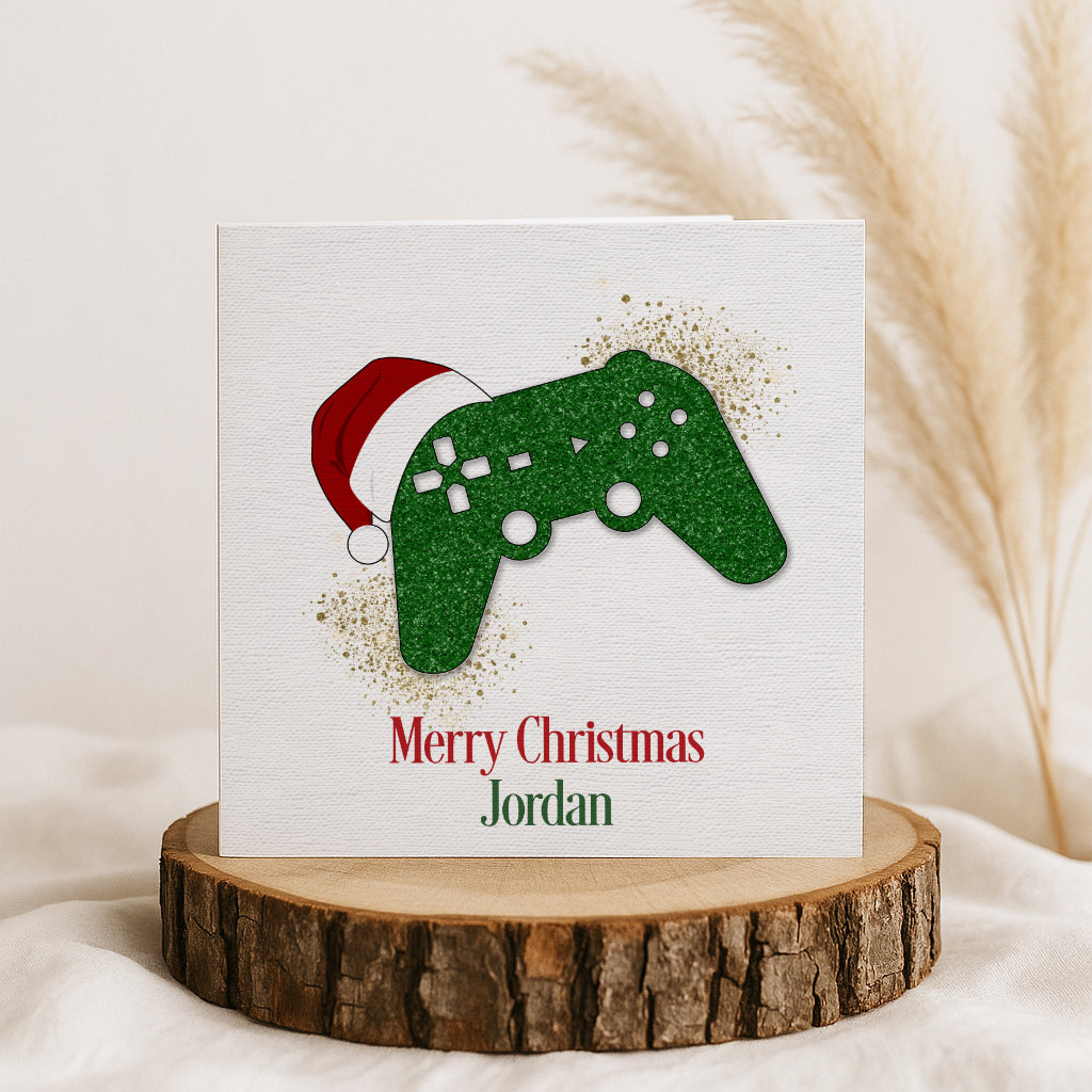 Personalised Gamer Christmas Card - Green