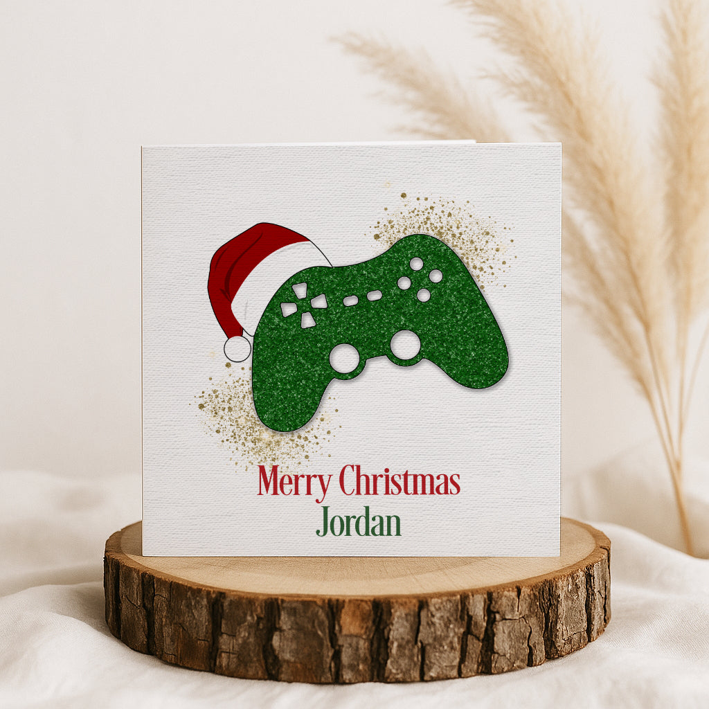 Personalised Gamer Christmas Card - Green