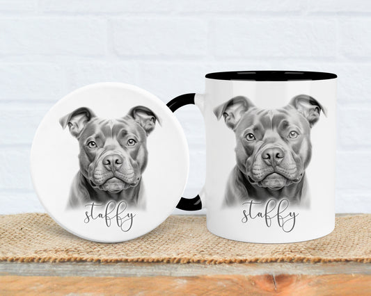 Staffy Mug, Personalised dog breed mug, Staffy gift, Staffy mug, 11oz ceramic mug, dog lover, Staffordshire Bull Terrier Mug and Coaster