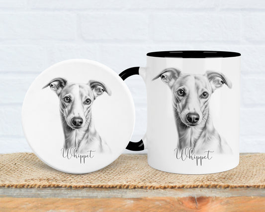 Whippet Mug, Personalised dog breed mug, Whippet gift, Whippet mug, 11oz ceramic mug, dog lover, Whippet Mug and Coaster gift set