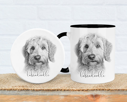 Labradoodle Dog Mug, Personalised dog breed mug, Labradoodle gift, 11oz ceramic mug, dog lover gift, Labradoodle dog, Mug and Coaster Set