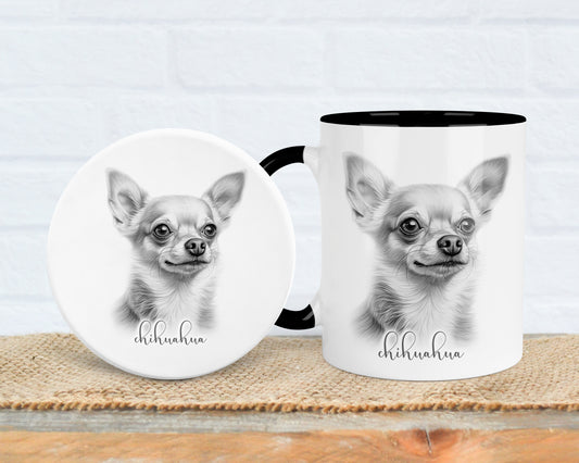 Chihuahua Mug, Personalised Chihuahua gift, Chihuahua mug, 11oz ceramic mug, dog lover gift, Chihuahua dog, Mug and Coaster Set