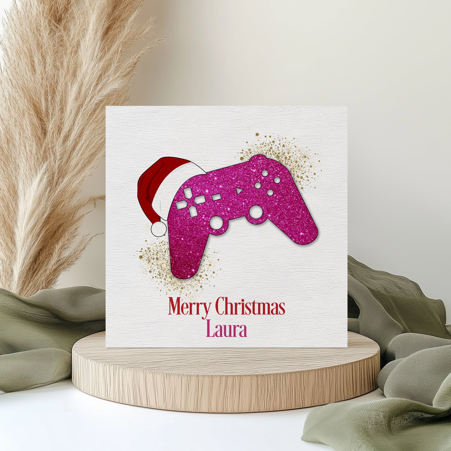 Personalised Gamer Christmas Card - Pink