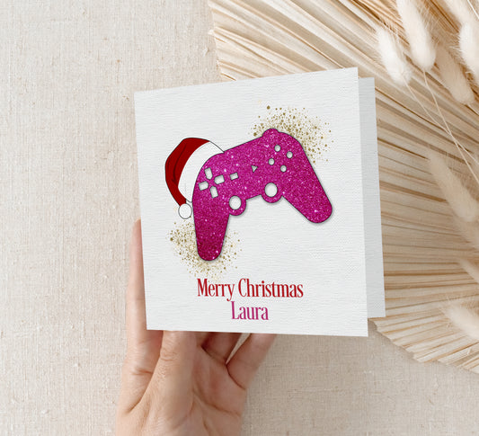 Personalised Gamer Christmas Card - Pink