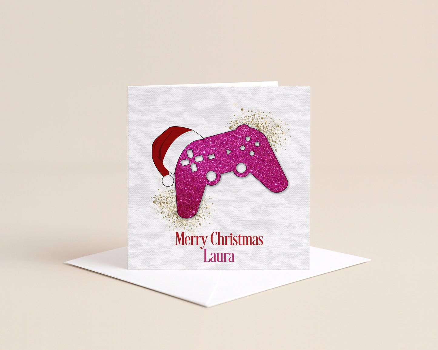 Personalised Gamer Christmas Card - Pink