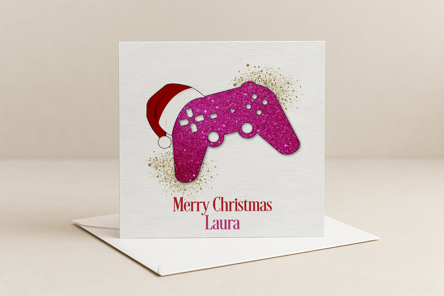 Personalised Gamer Christmas Card - Pink