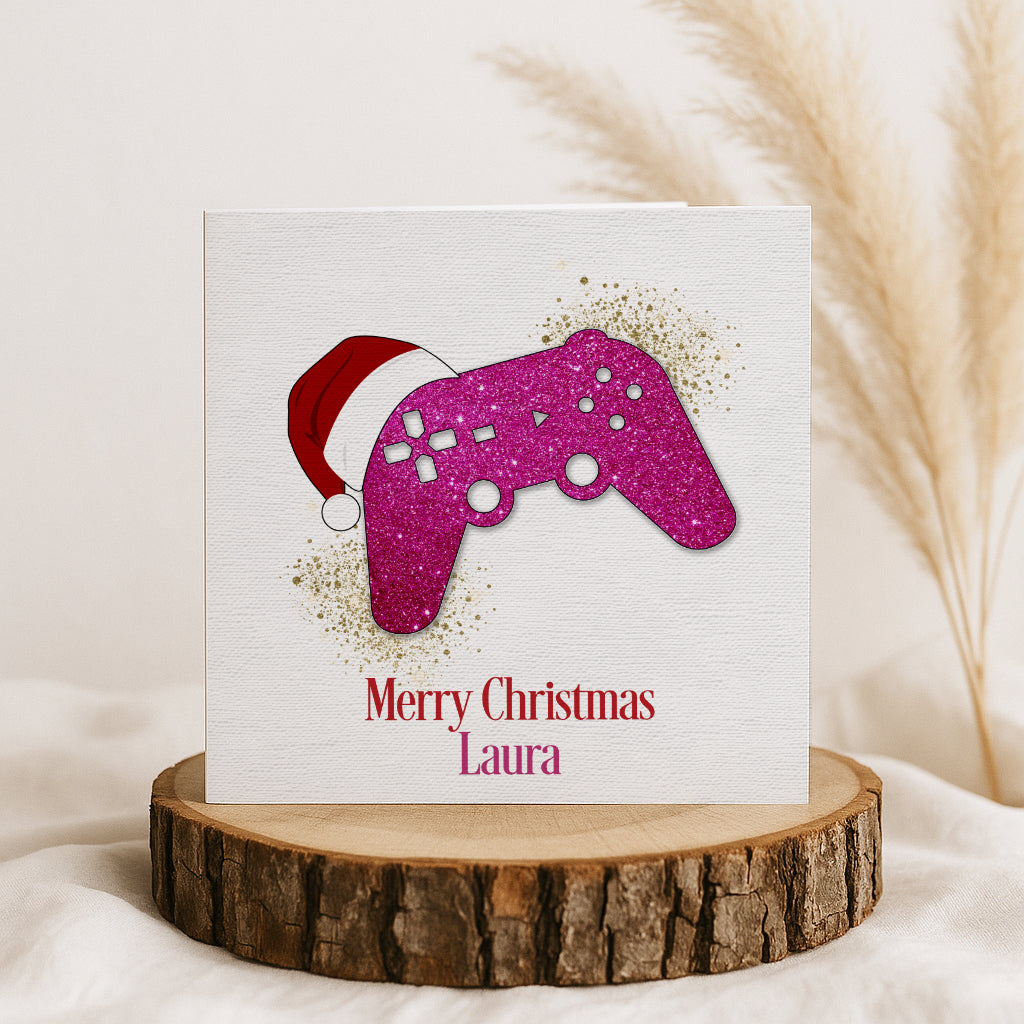 Personalised Gamer Christmas Card - Pink