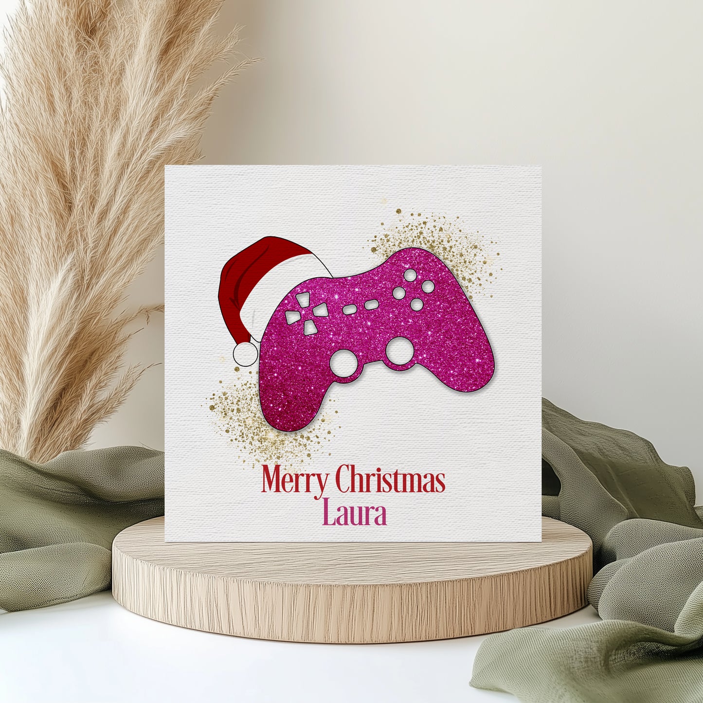 Personalised Gamer Christmas Card - Pink