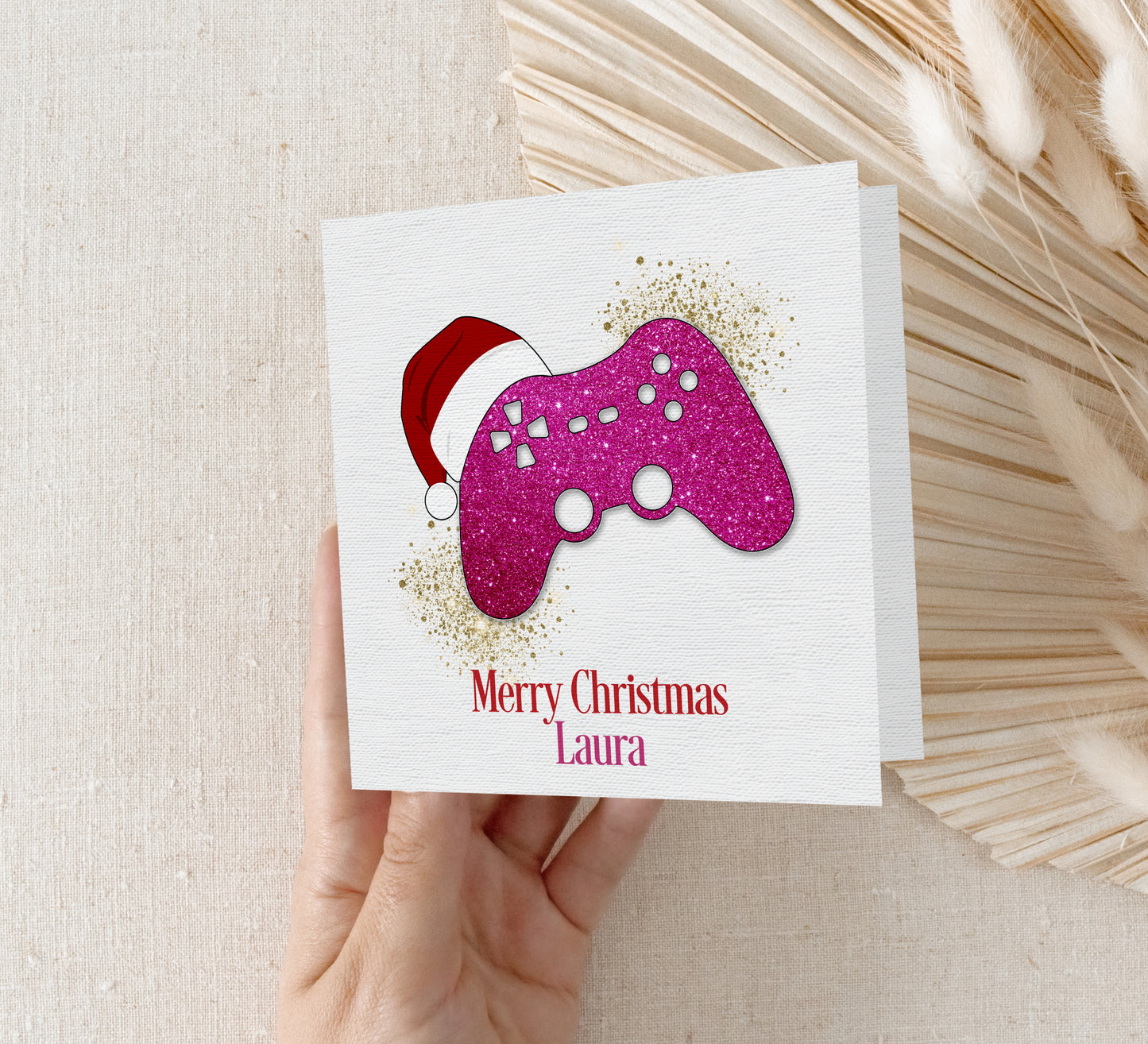 Personalised Gamer Christmas Card - Pink