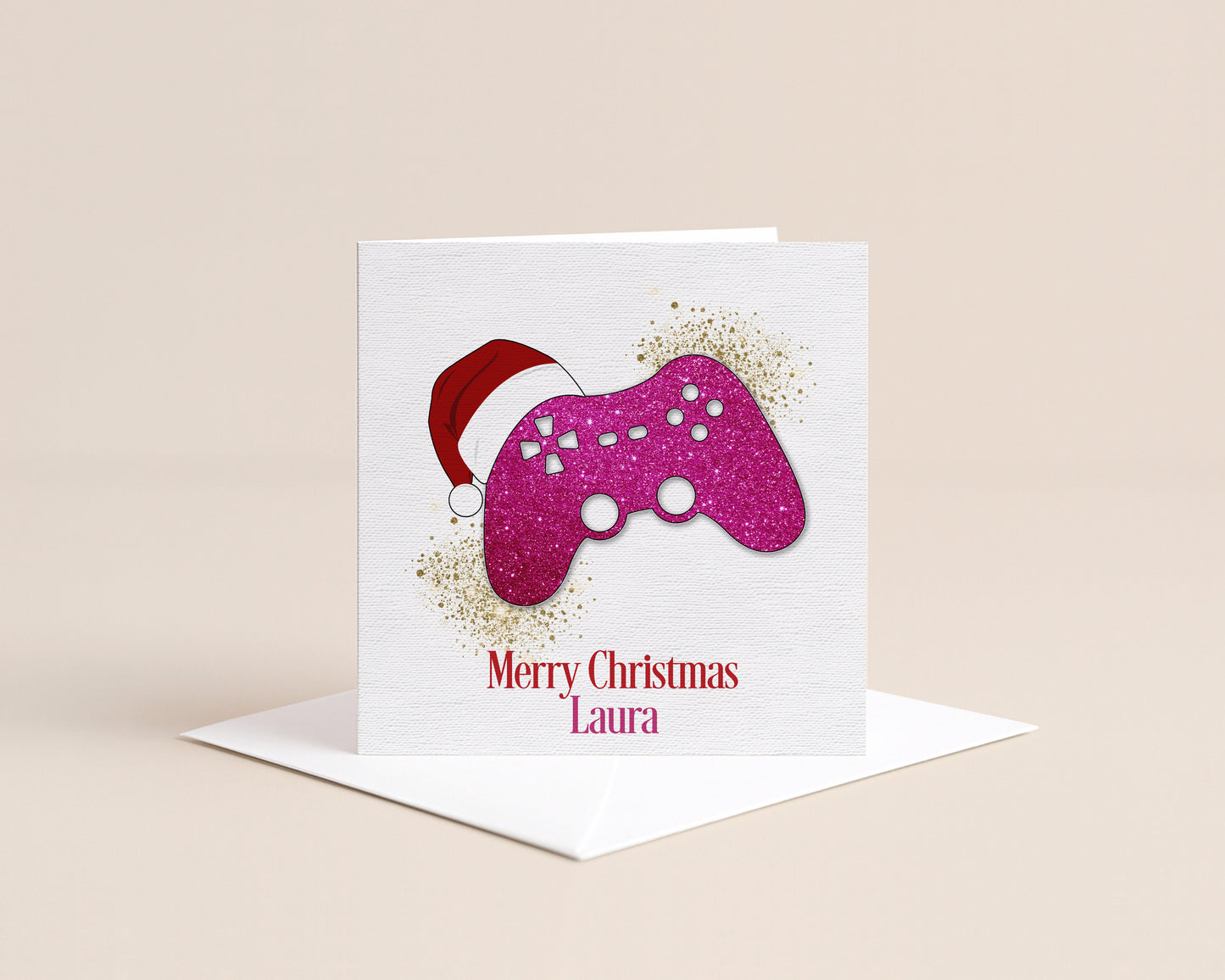 Personalised Gamer Christmas Card - Pink