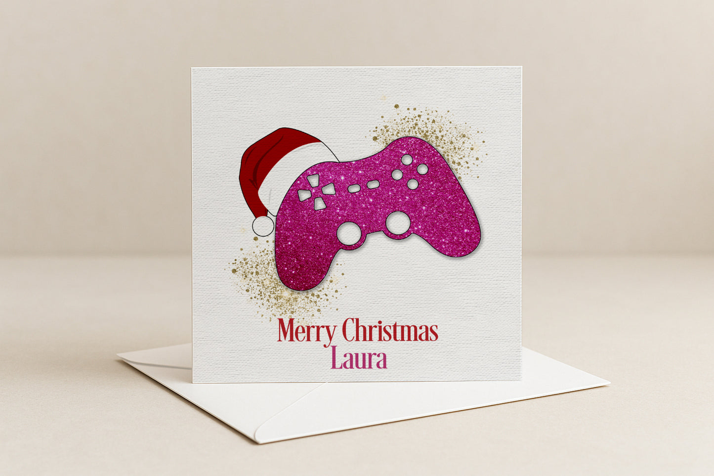 Personalised Gamer Christmas Card - Pink
