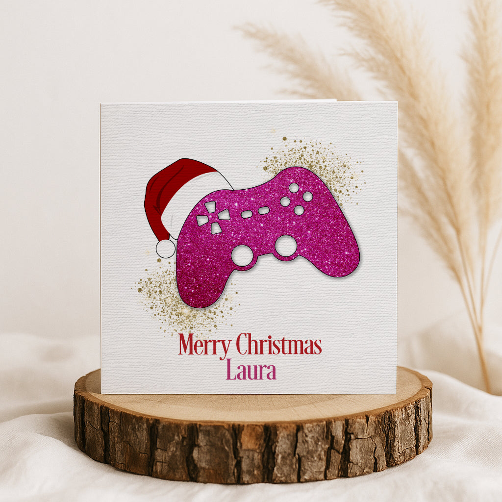 Personalised Gamer Christmas Card - Pink