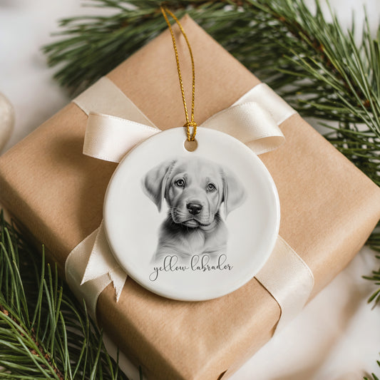 Personalised yellow labrador dog Christmas bauble, dog breed ceramic bauble, dog lovers Christmas gift