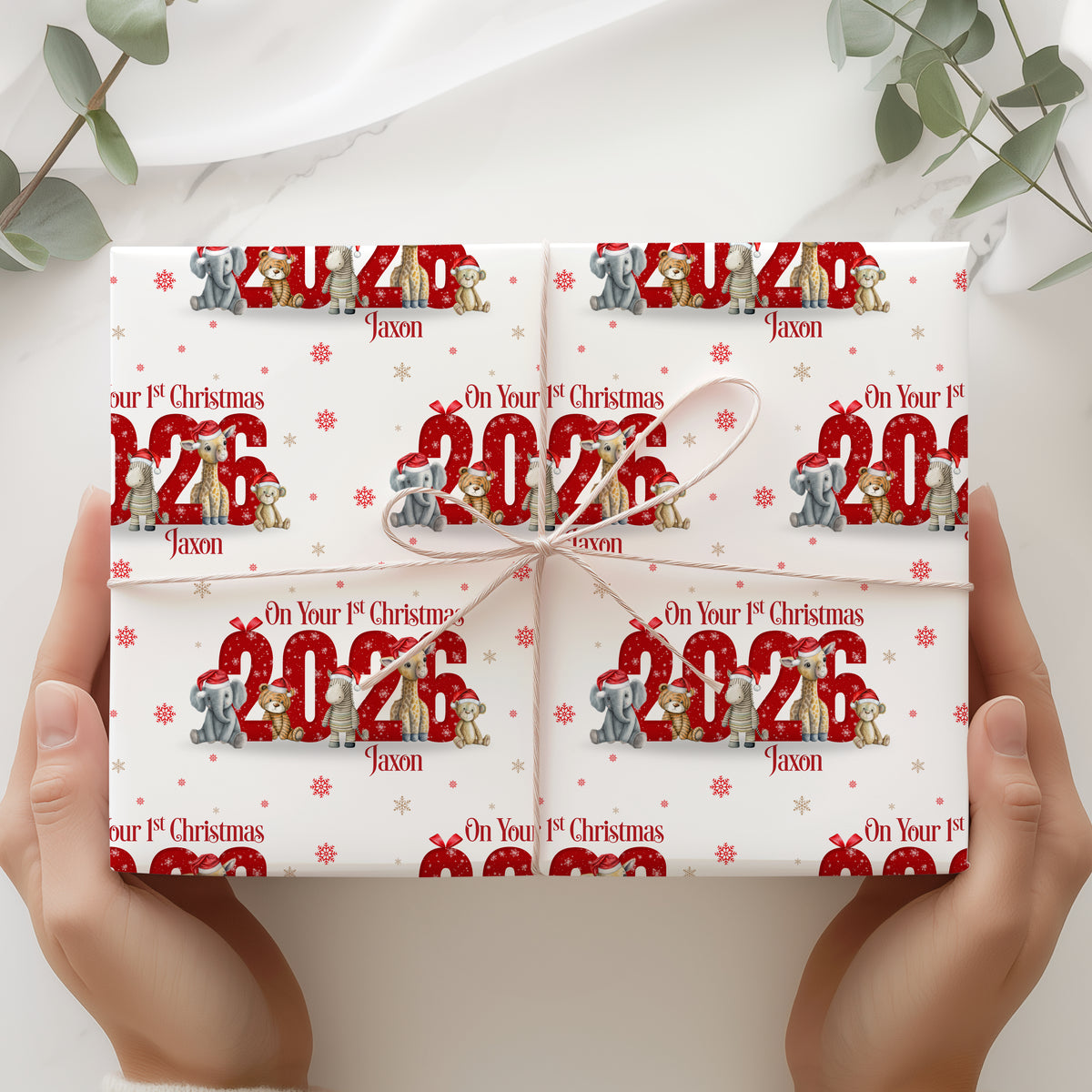 Personalised Baby's First Christmas Wrapping Paper 2026 – Safari Animals