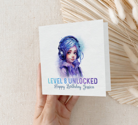 Personalised Gamer Girl Birthday Card